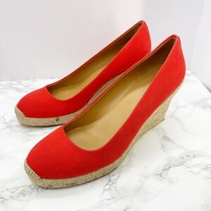 J. Crew Seville Espadrille Wedge Pumps Women 12 Red Good Canvas Jute Heel